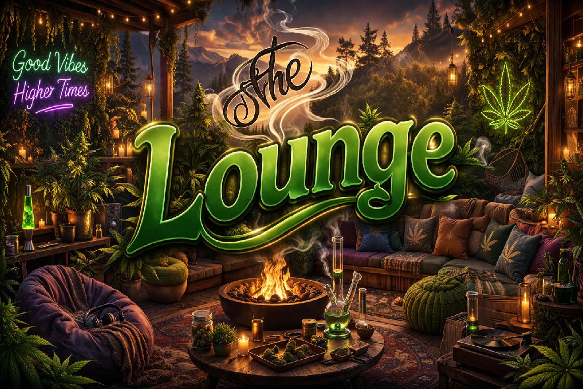 A warm, smoky lounge with blue and green light